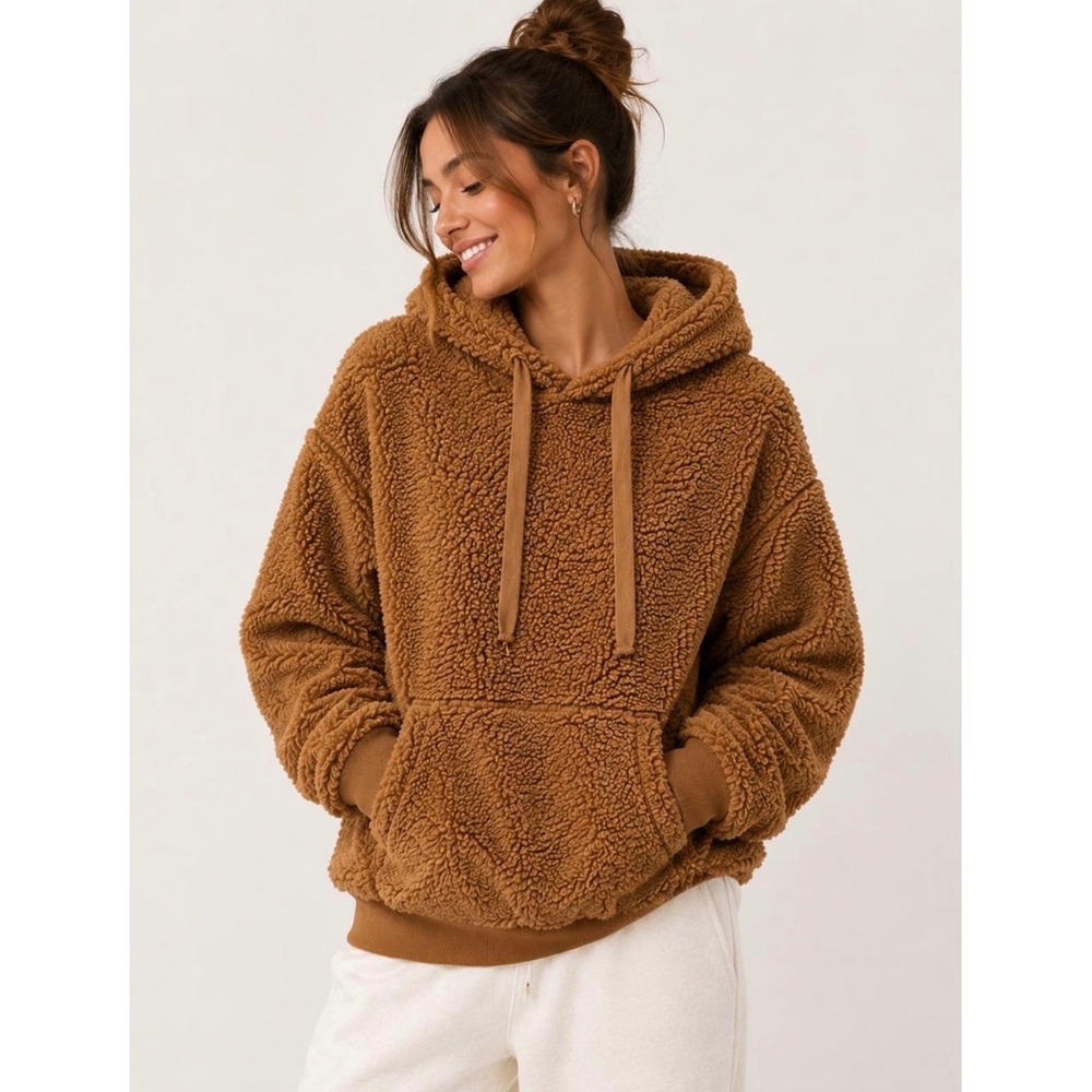 American Eagle Sherpa Hoodie Caramel Brown Teddy Pullover XS